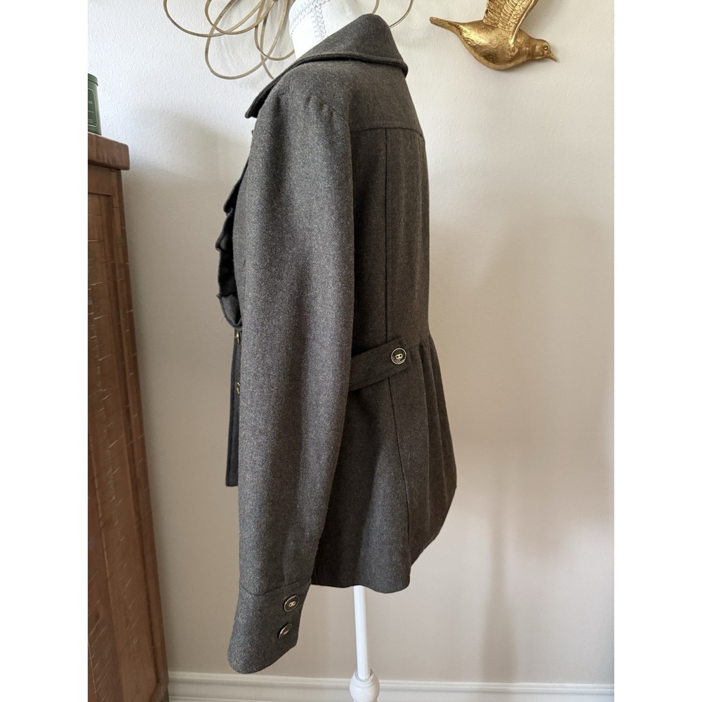 Anthropologie Tabitha Olive Wool Blend Ruffle Jacket Coat Size‎ 10 Wool Blend - Picture 3 of 6